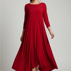 Women's Red Long Sleeve A-Line Maxi Dress